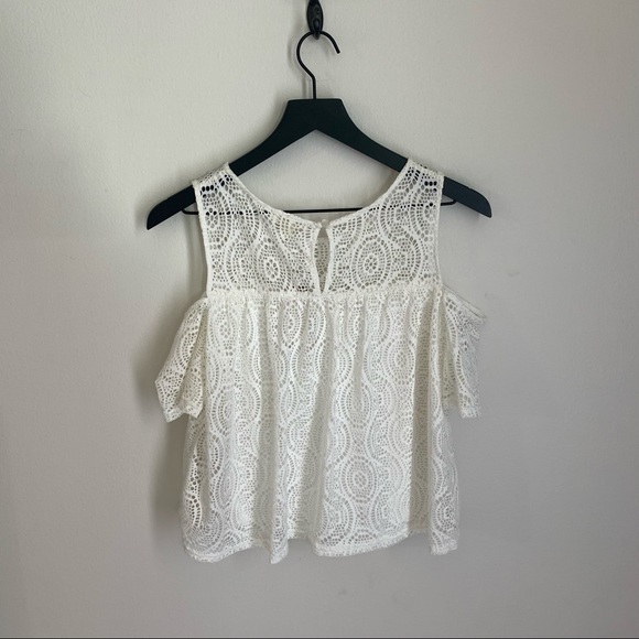 NWT White Lace Cold Shoulder American Beauty Blouse Large - Picture 7 of 14